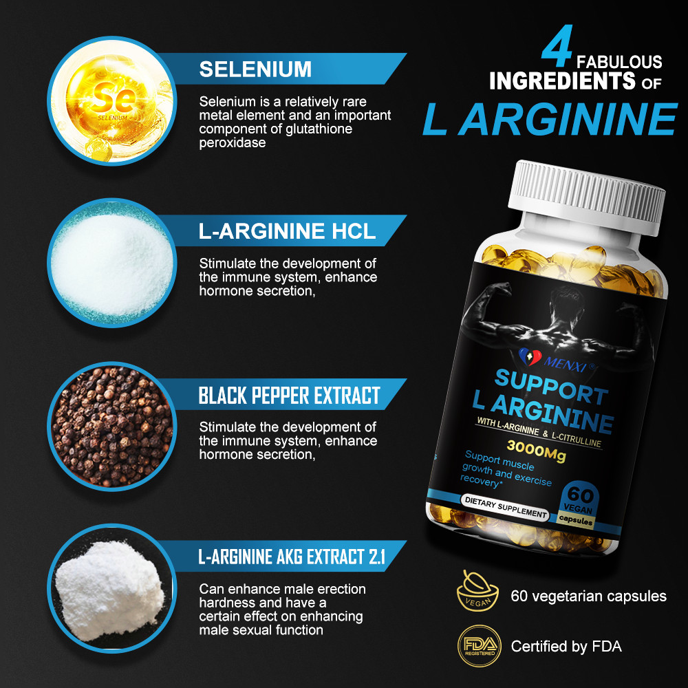 L-Arginine 3000mg Nitric Oxide Testosterone Booster, Energy Support Capsules USA