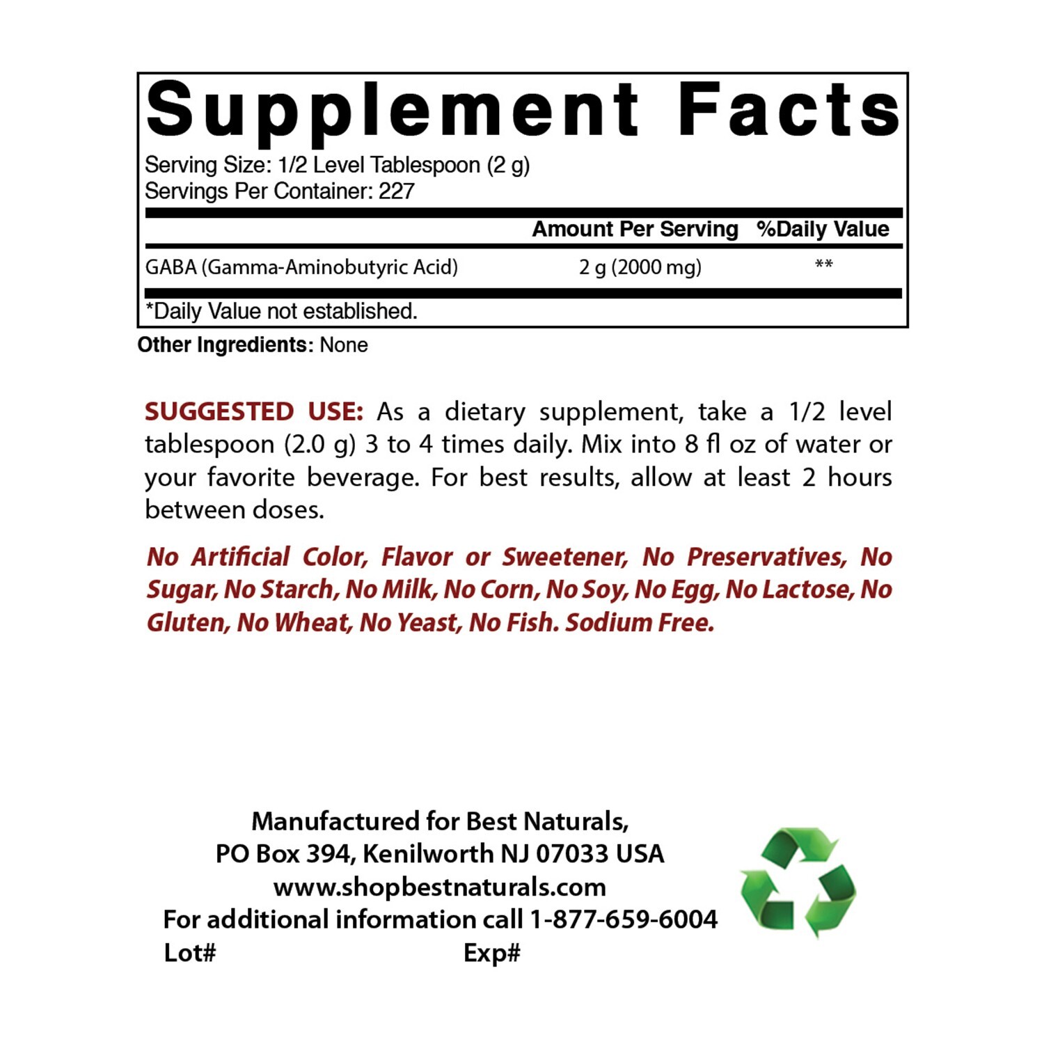 Best Naturals GABA (Gamma Aminobutyric Acid) Pure 1 Lb Powder