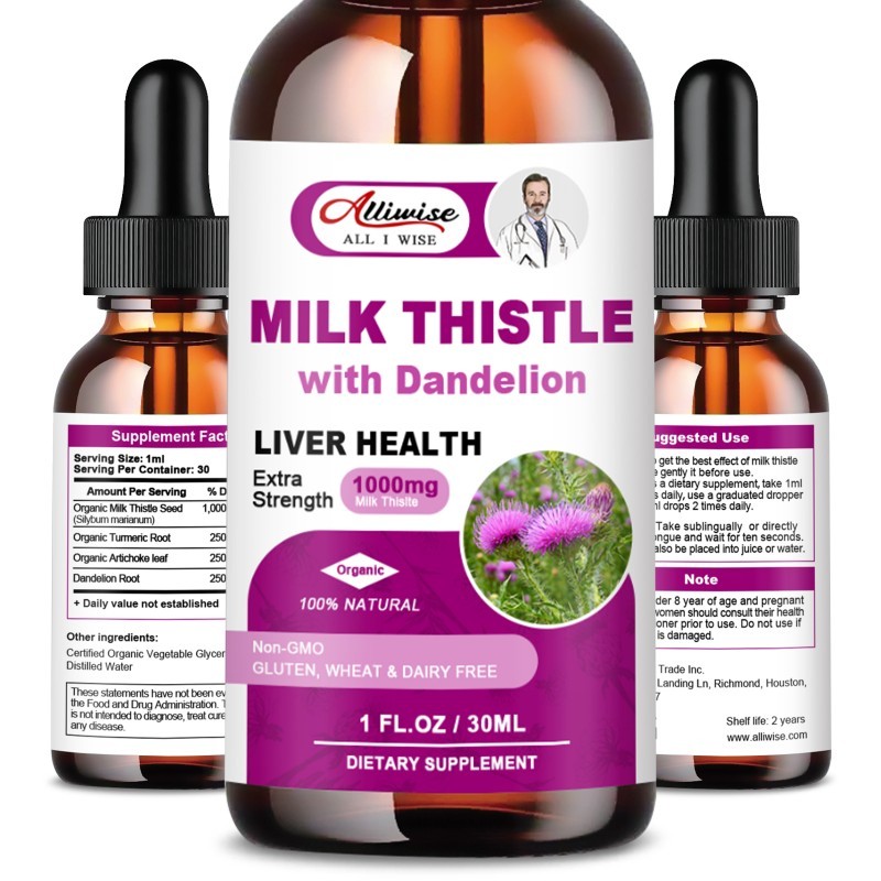 2 Bottles Milk Thistle Liquid Drop,Dandelion Root,Liver Cleanse Immune Support