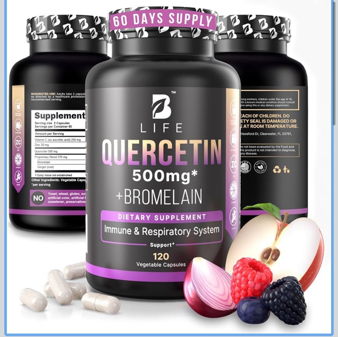 Quercetin 500mg Vitamin C, Zinc & Ginger – Quercetin with Bromelain Supplement