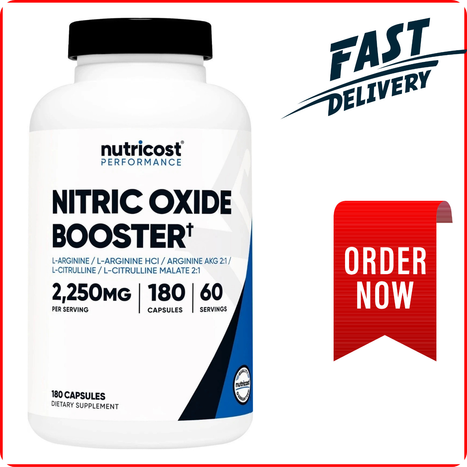Nutricost Nitric Oxide Booster 750mg, 180 Capsules, 60 Servings USA NEW**