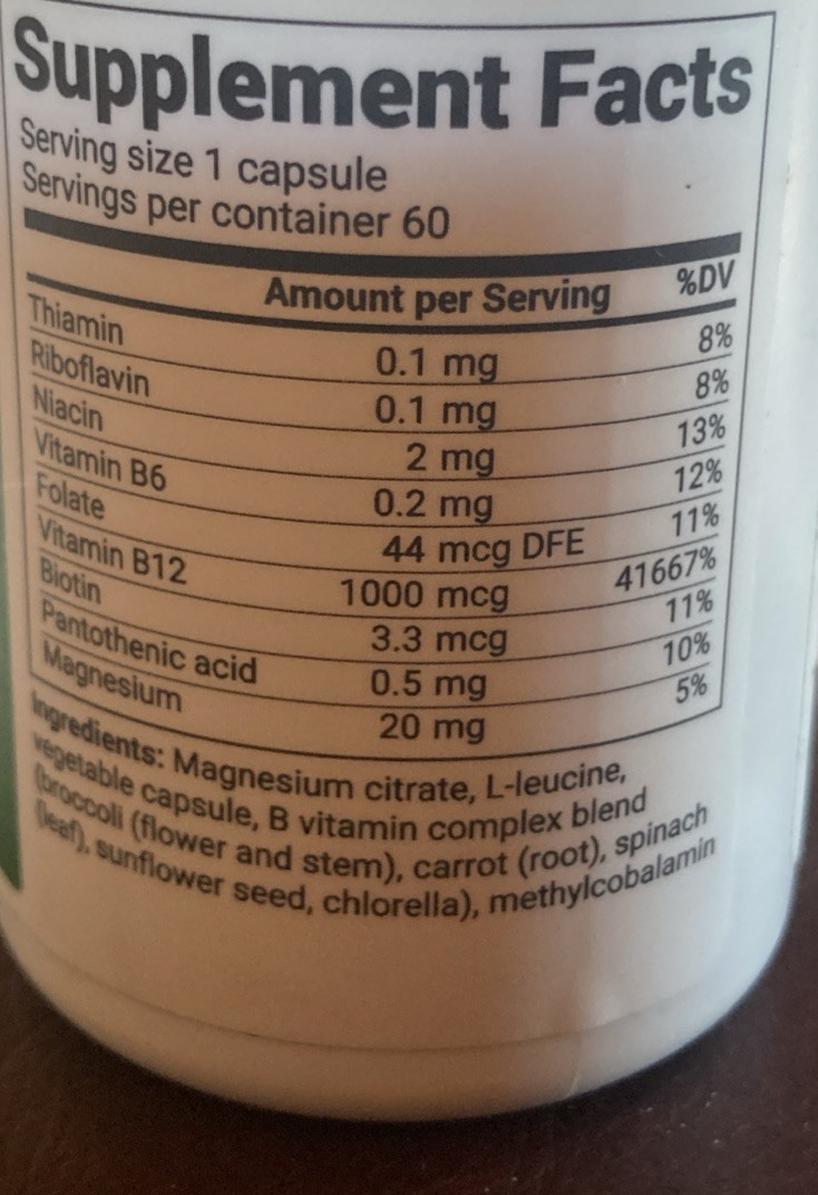 Natural Vitamin B12, 1000 mcg of Hydroxocobalamin with B Complex Blend