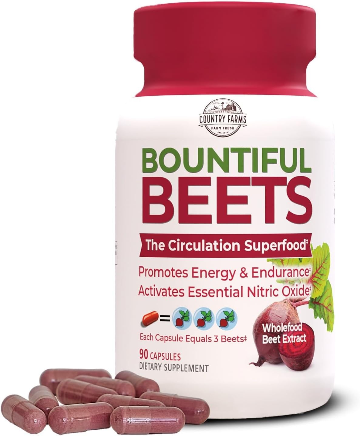 COUNTRY FARMS Bountiful Beets Capsules, Wholefood Beet Extract, 90 Count