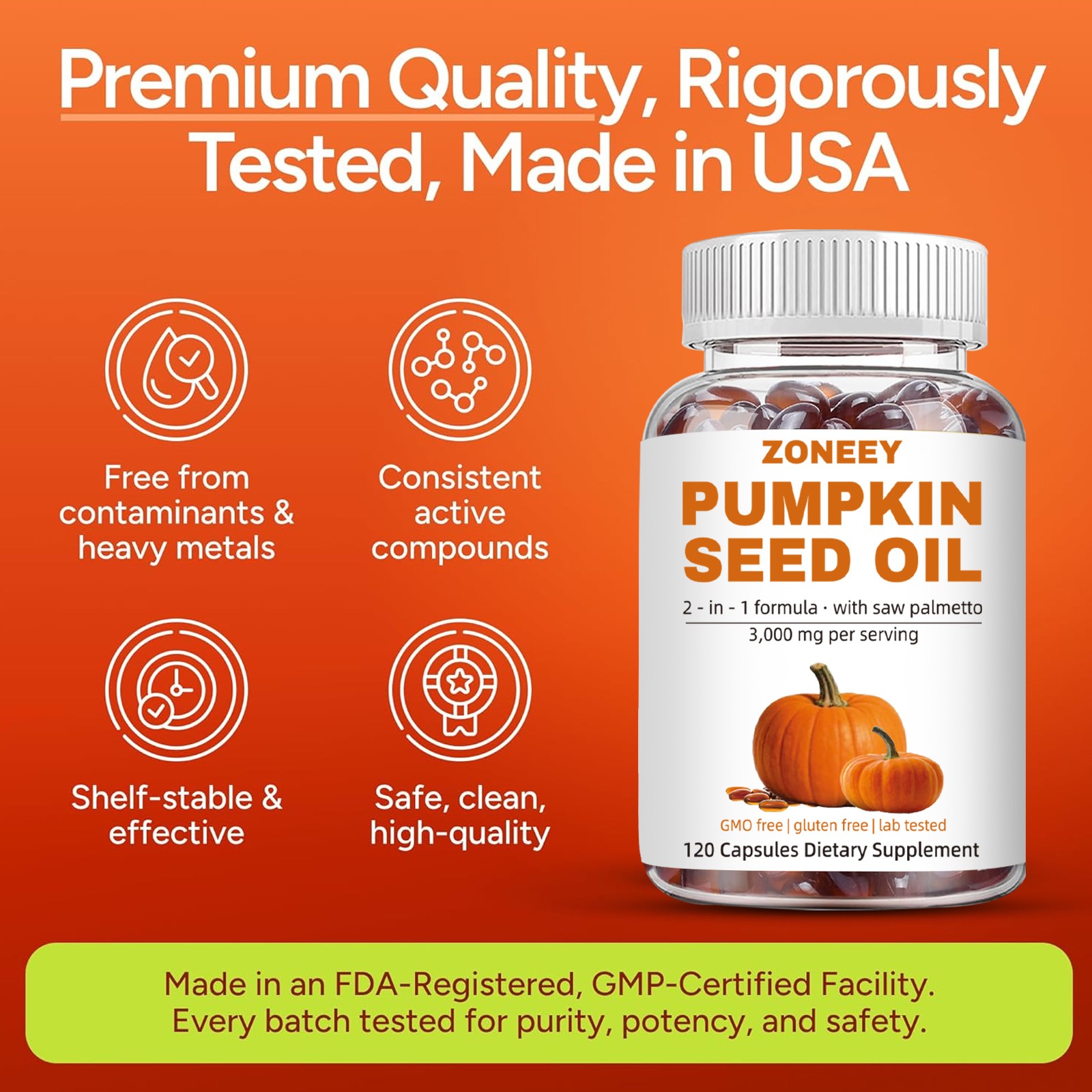 Pumpkin Seed Oil Capsules with Saw Palmetto 3000mg | 120 Softgels | Cold Pressed
