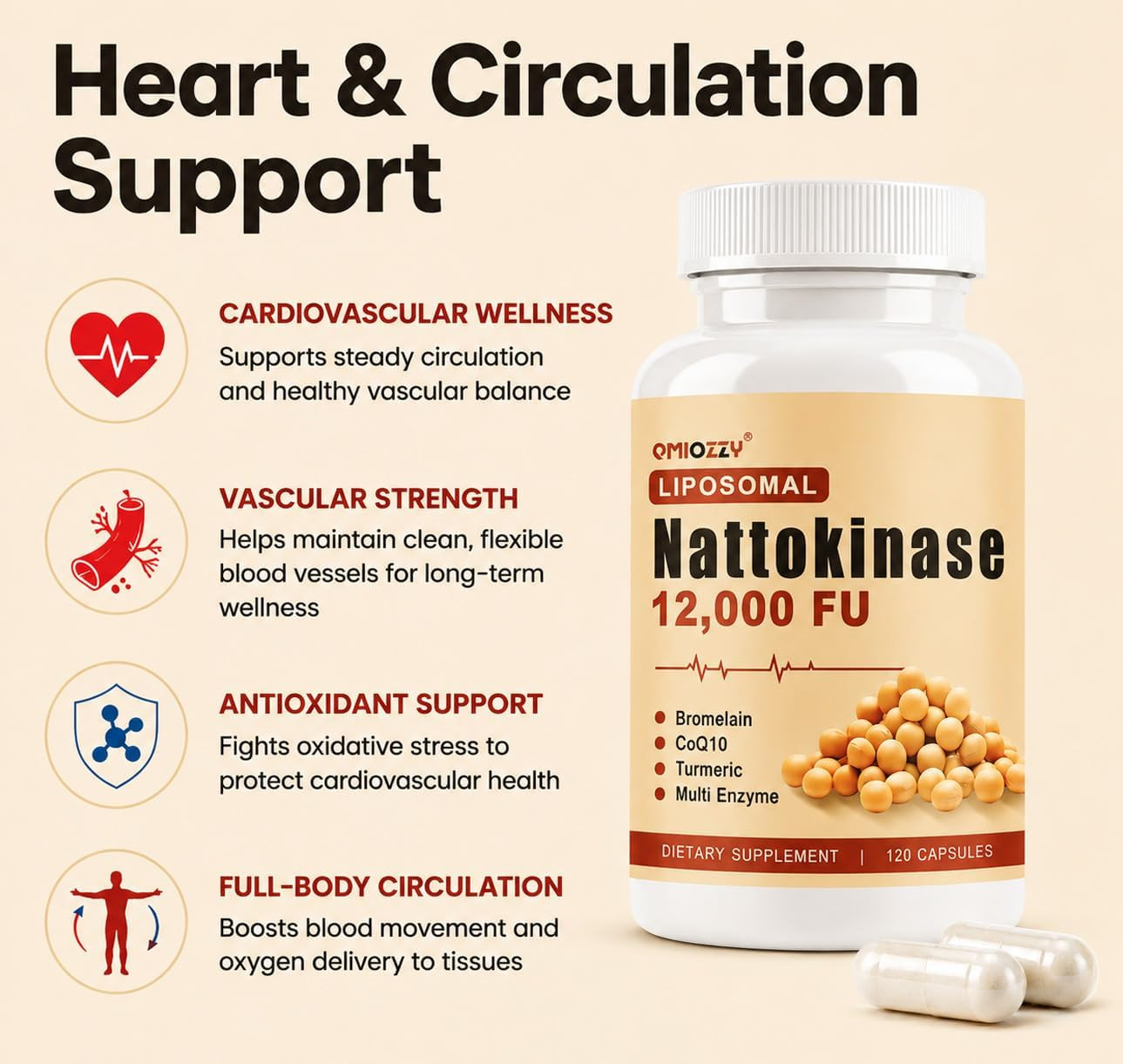 Nattokinase Supplement 12,000 FU, Liposomal Natto Kinase, Organic Fibrinolytic M