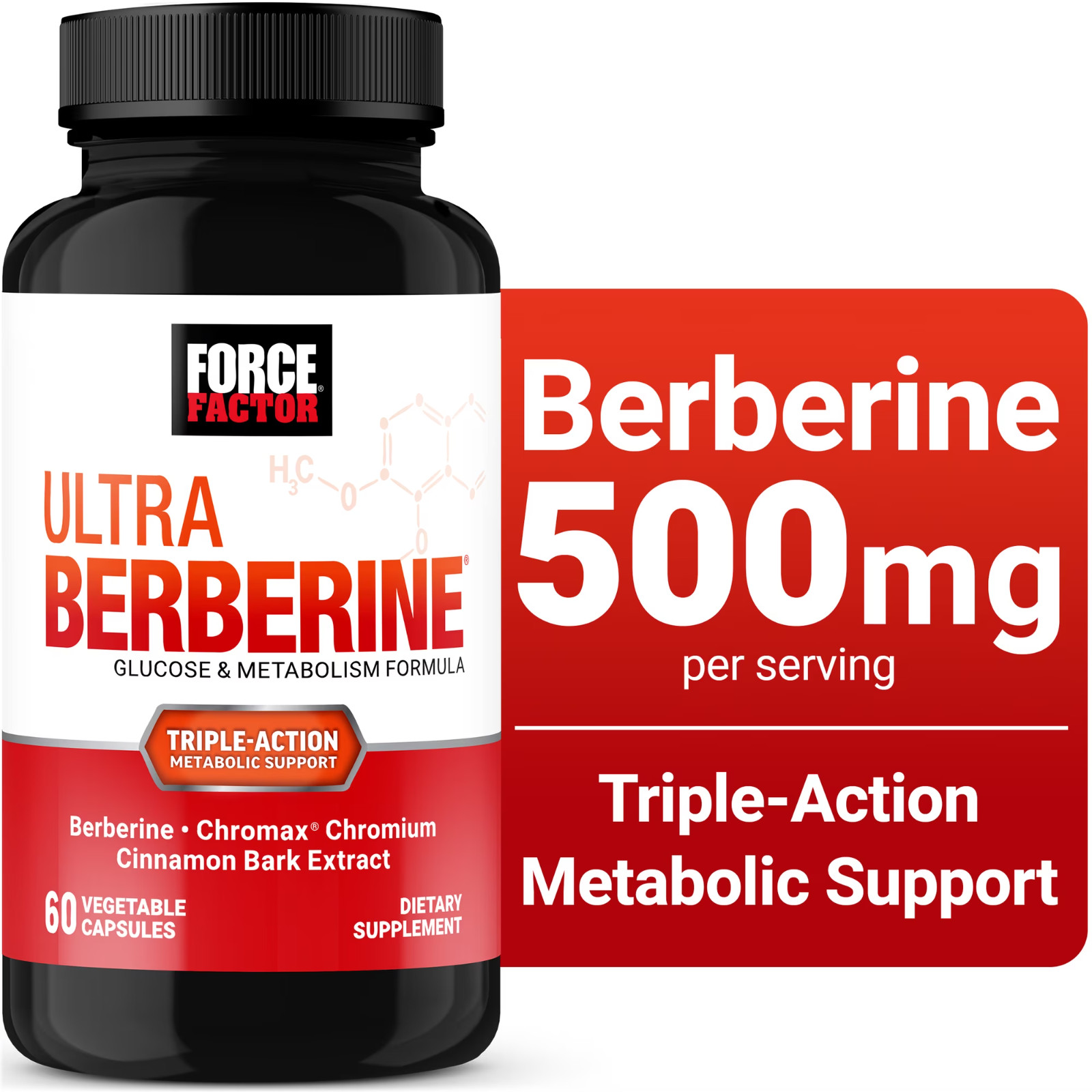 Force Factor Ultra Berberine 500mg HCL w/ Cinnamon & Chromium 60 Capsules Metabo