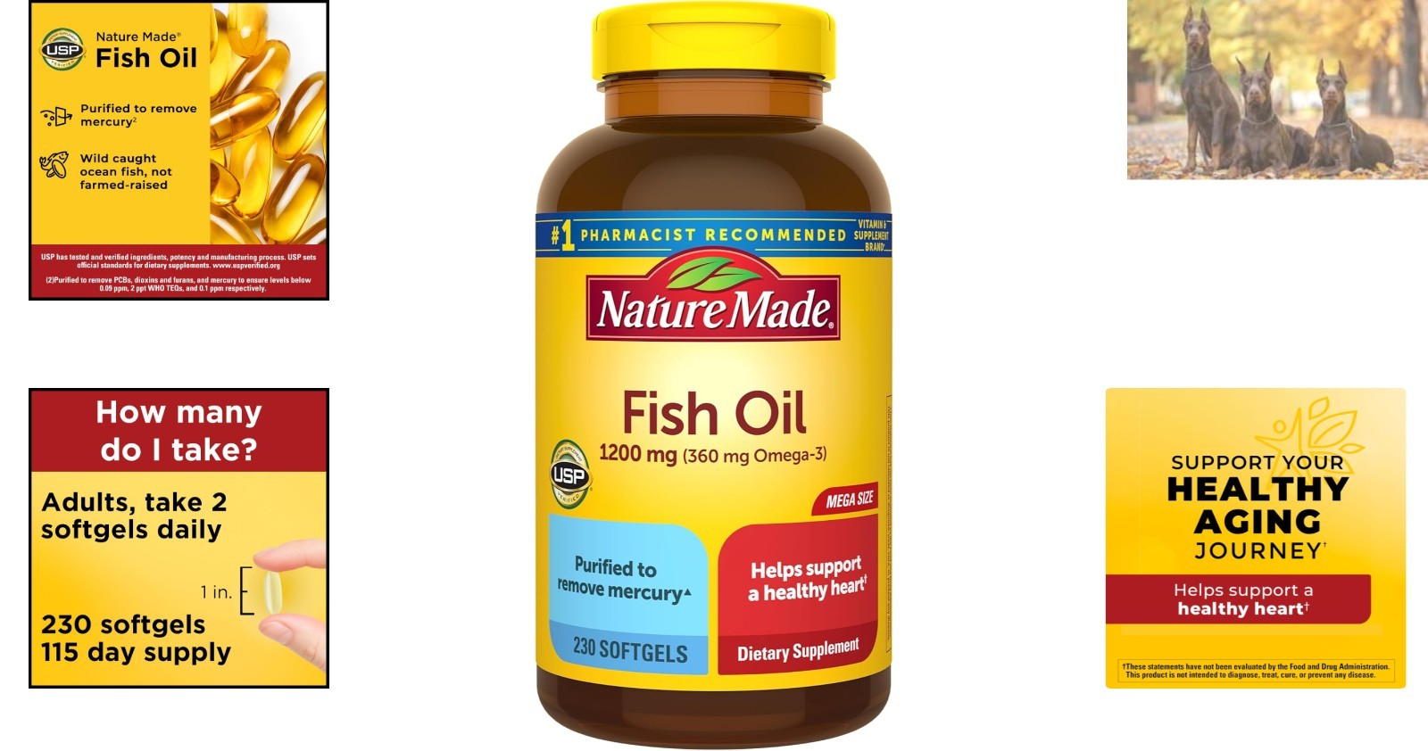 Purified Omega-3 Fish Oil 1200 mg Softgels – 230 Count for Optimal Heart Support