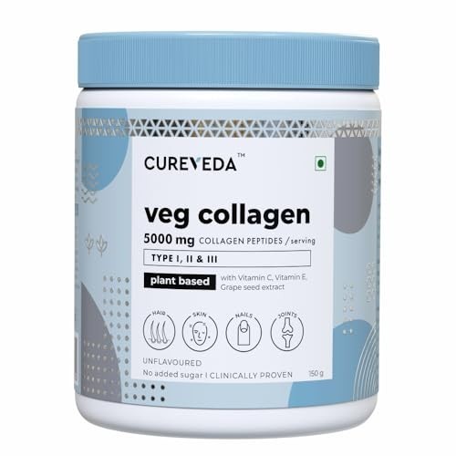 Cureveda Veg Collagen Peptide 5000mg 150g Skin Hair Nails Support Powder Jar FS