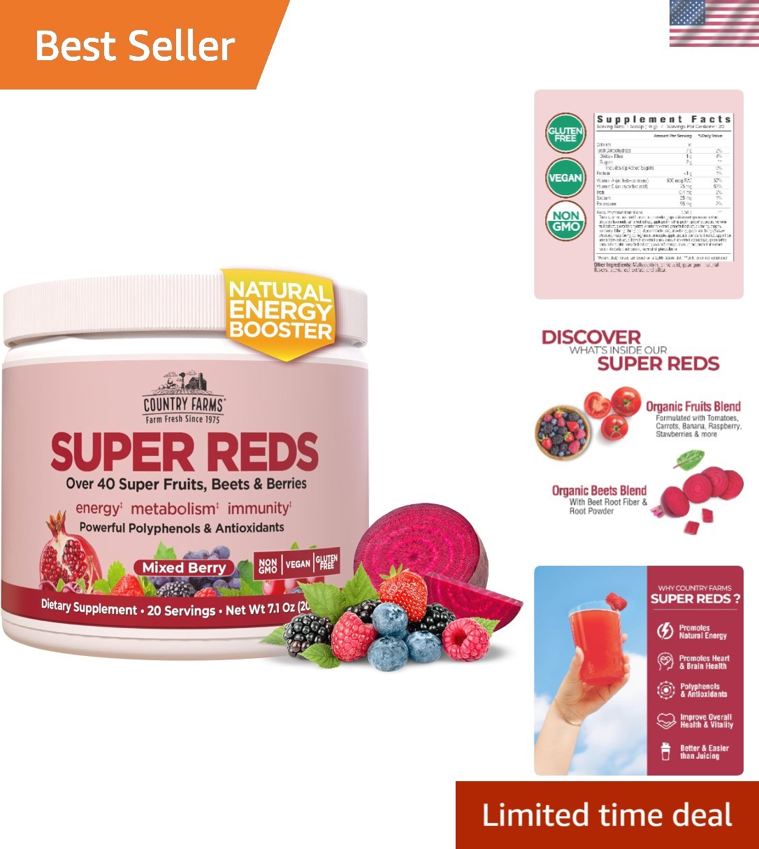 Delicious Mixed Berry Super Reds – 40+ Antioxidants, 100% , Energy Support