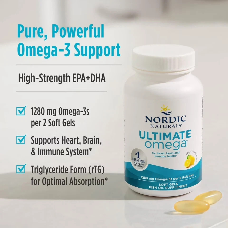 Nordic Naturals Ultimate Omega Fish Oil – 1280 mg Omega-3 – 180 Soft Gels