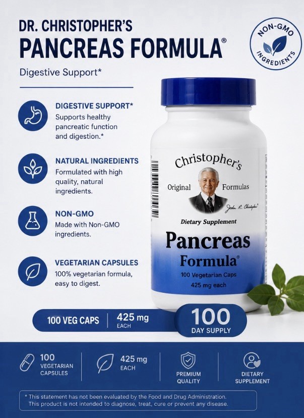 Dr. Christopher’s Pancreas Formula 100 Veg Caps 425 mg Each Non-GMO