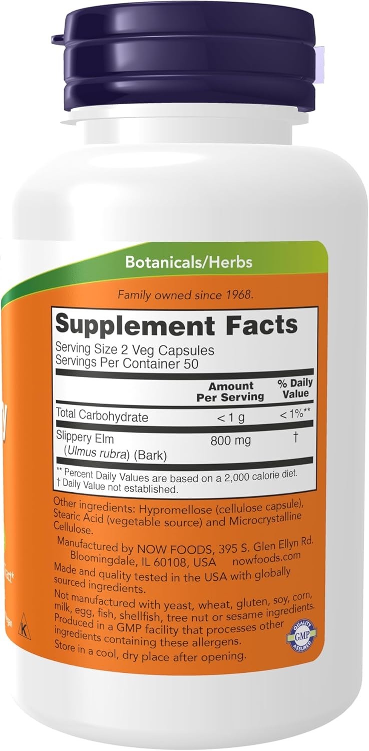NOW Supplements, Slippery Elm (Ulmus Rubra) 400 Mg, Herbal Supplement, 100 Veg C