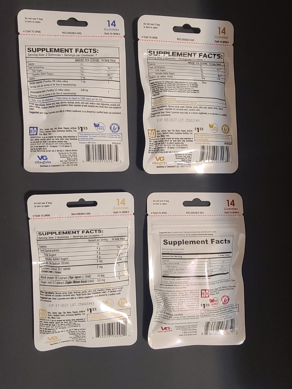 Vita-Globe Super Probiotics, Mushroom, TURMERIC, & B12 Gummy Supplements
