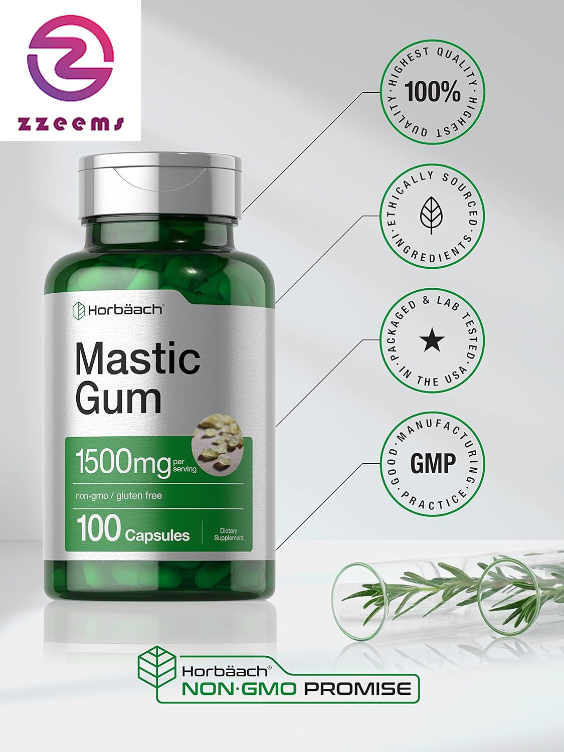 Mastic Gum Capsules 1500Mg 100 Count | Non-Gmo & Gluten Free