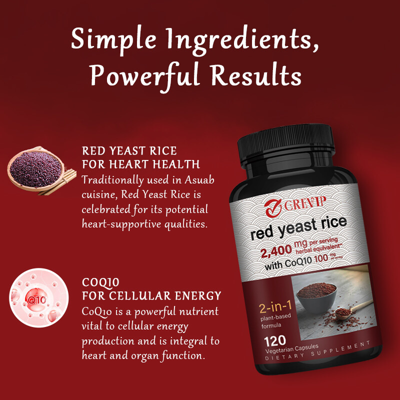 Red Yeast Rice 2400mg – CoQ10 – Energy & Stamina, Heart & Cardiovascular Health