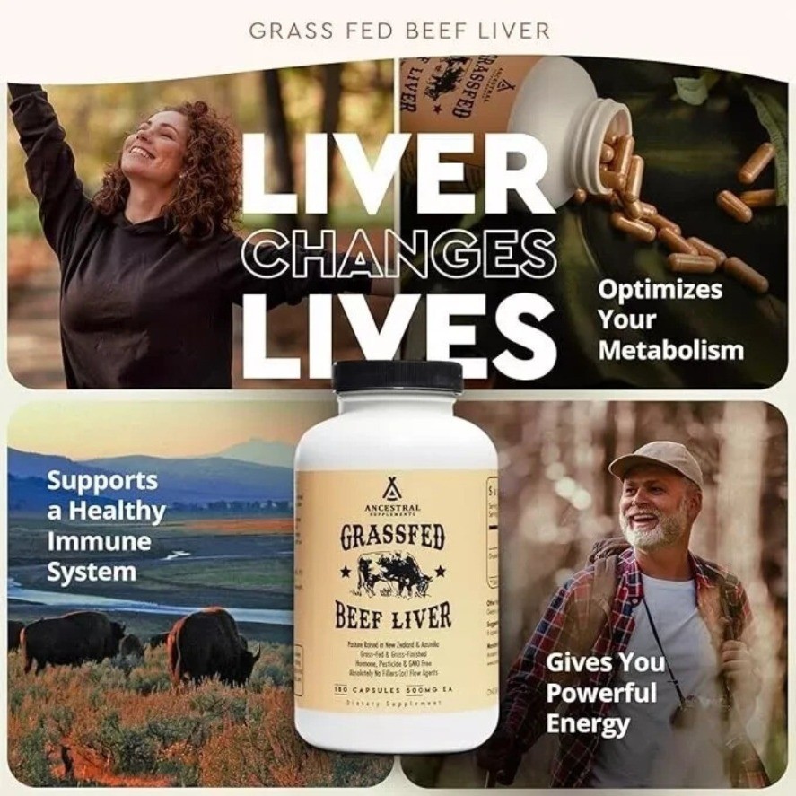 Ancestral Supplements New Grassfed Beef Liver 180 Caps500mg EA fast shipping hot