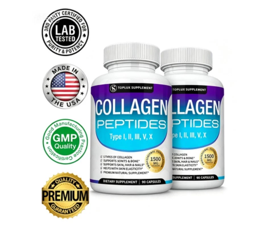 Premium Collagen Peptides🔥 1800 MG Hydrolyzed Anti-Aging (Types I,II,III,V,X)+