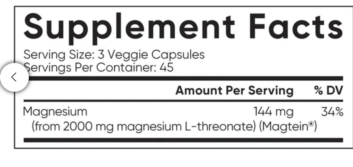 Sports Research Magtein Magnesium L-Threonate 144mg Vegan Non-GMO 135 Caps