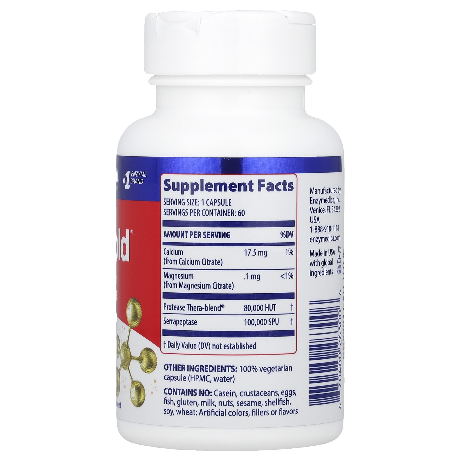Enzymedica SerraGold High Activity Serrapeptase 60 Capsules Casein-Free,