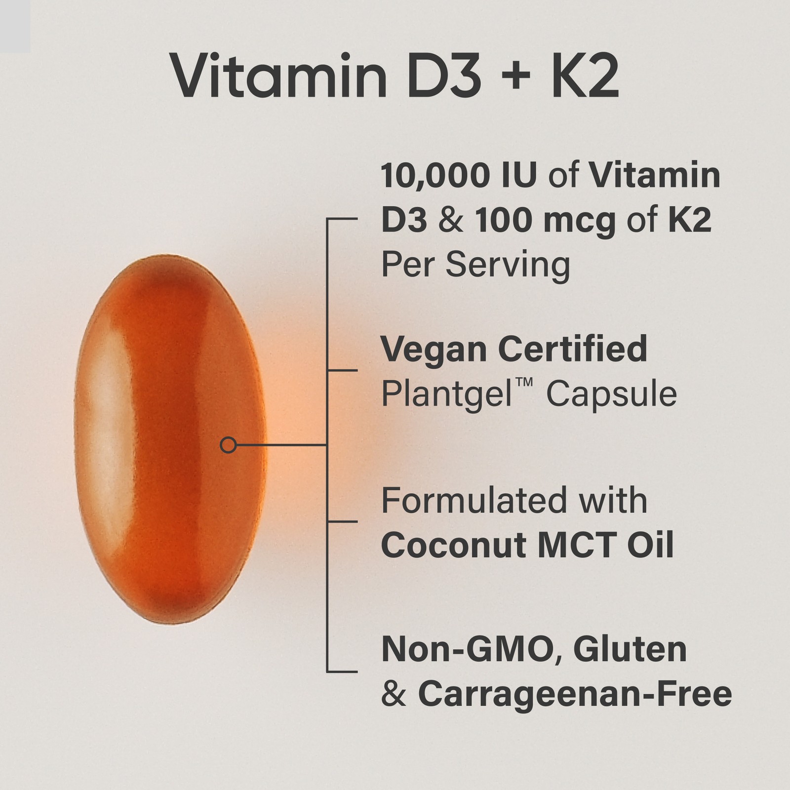 SR Vegan D3 10,000iu Vitamin K2 100mg Vegan Certified Soy Gluten Free 60 Softgel