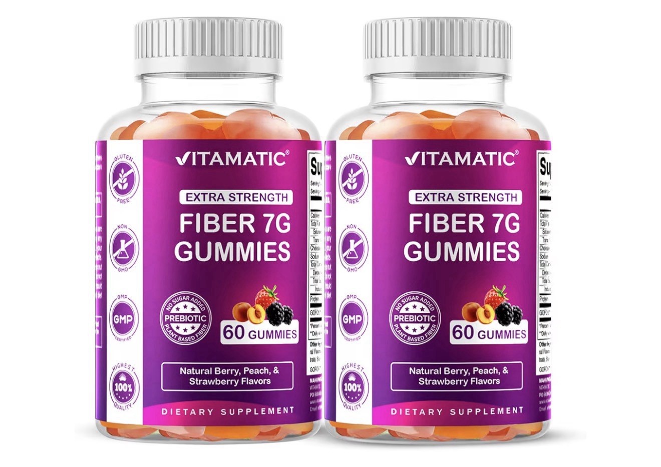 (2 Pack) Fiber Gummies, Natural Blackberry, Peach, & Strawberry, 120 Exp 01/27