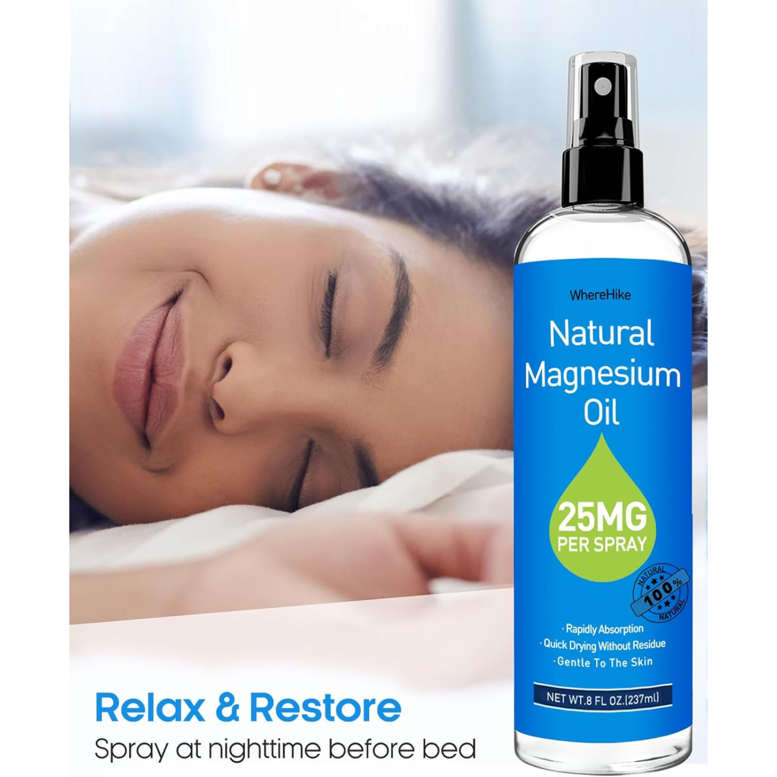 100% Pure Magnesium Oil Spray 8 fl oz – Quick Absorbing Muscle & Joint Relief ..