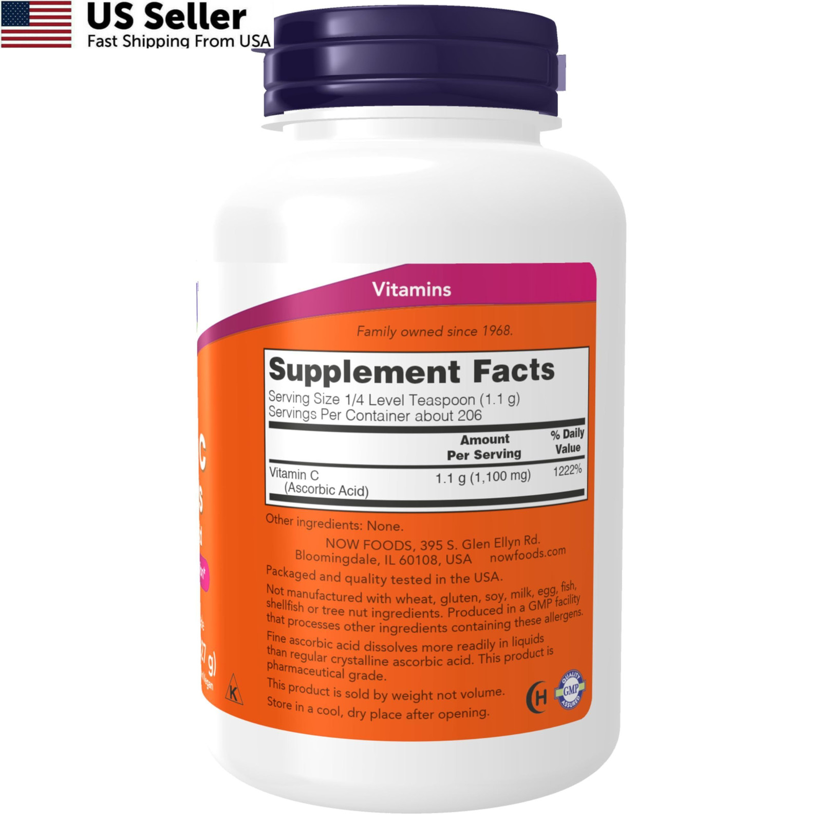 NOW Foods Supplements, Vitamin C Crystals 8 Ounce (Pack of 1), White/Yellow