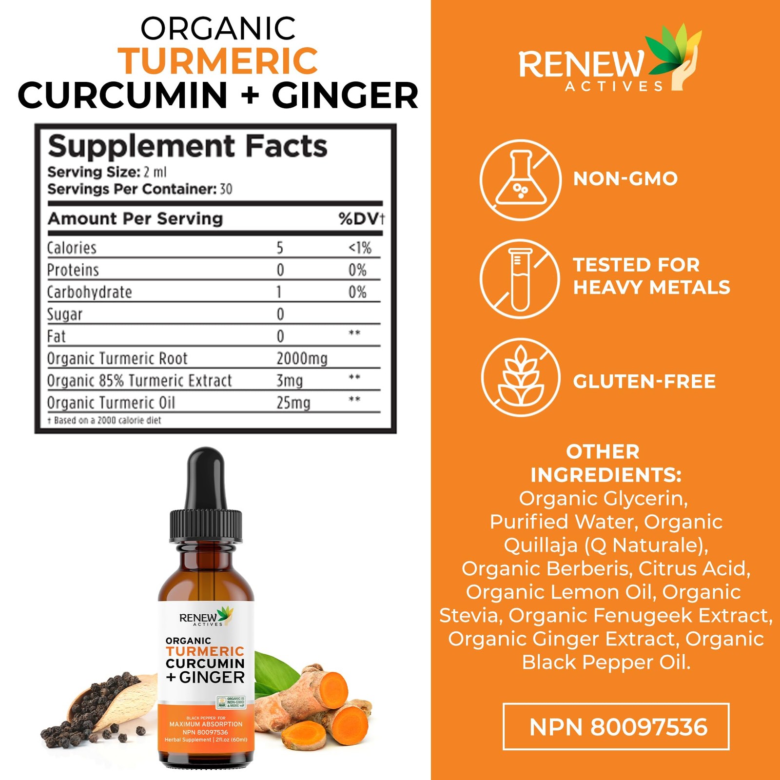 Renew Actives Turmeric Liquid Extract Ginger & Lemon Oil Renew Turmeric