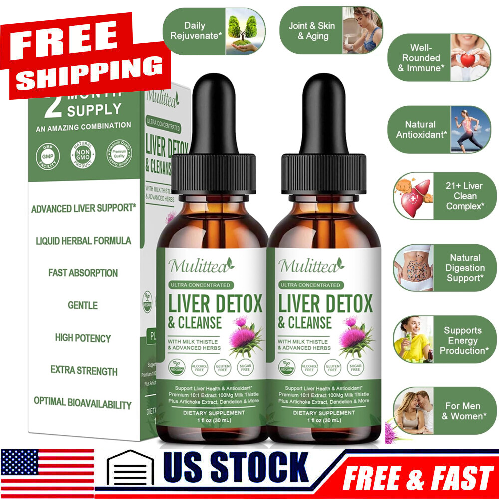 2x Liver Cleanse & Detox Support Supplement Liquid Drop Milk Thistle Extract