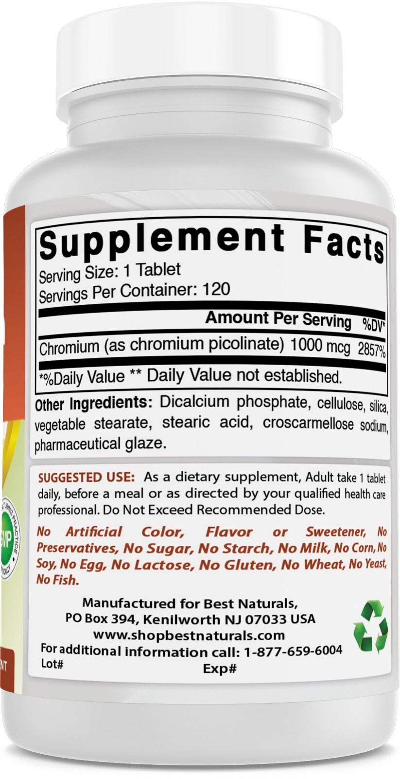 Best Naturals Chromium Picolinate 1000 mcg 120 Tablets