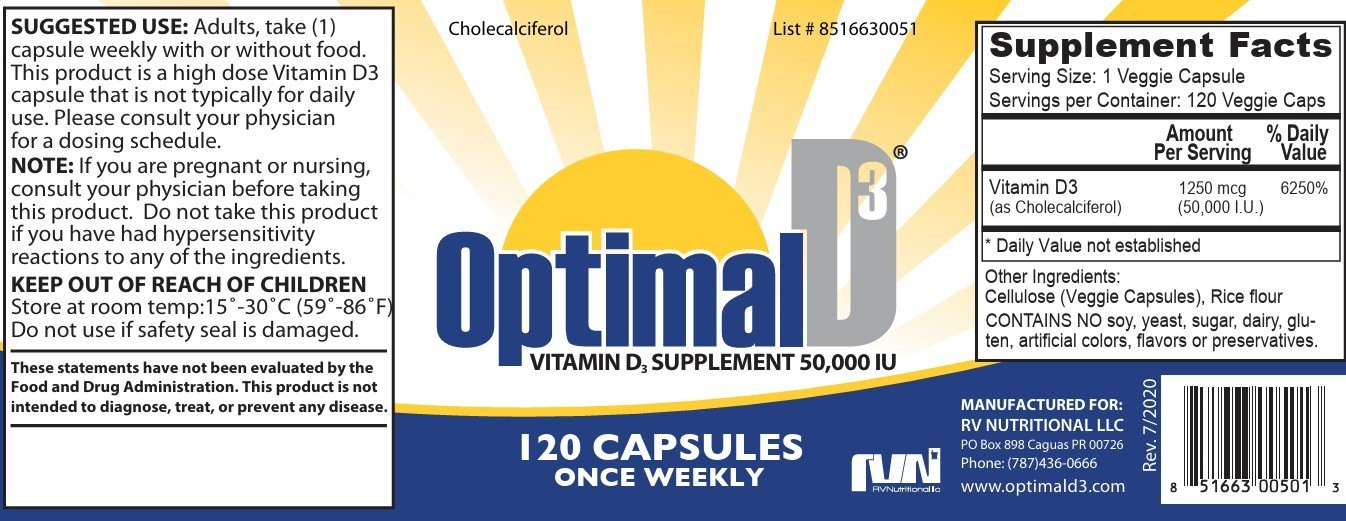Optimal D3 | Vitamin D3 50000 IU | 120 Capsules | Exp. 01/2025 FREE SHIPPING
