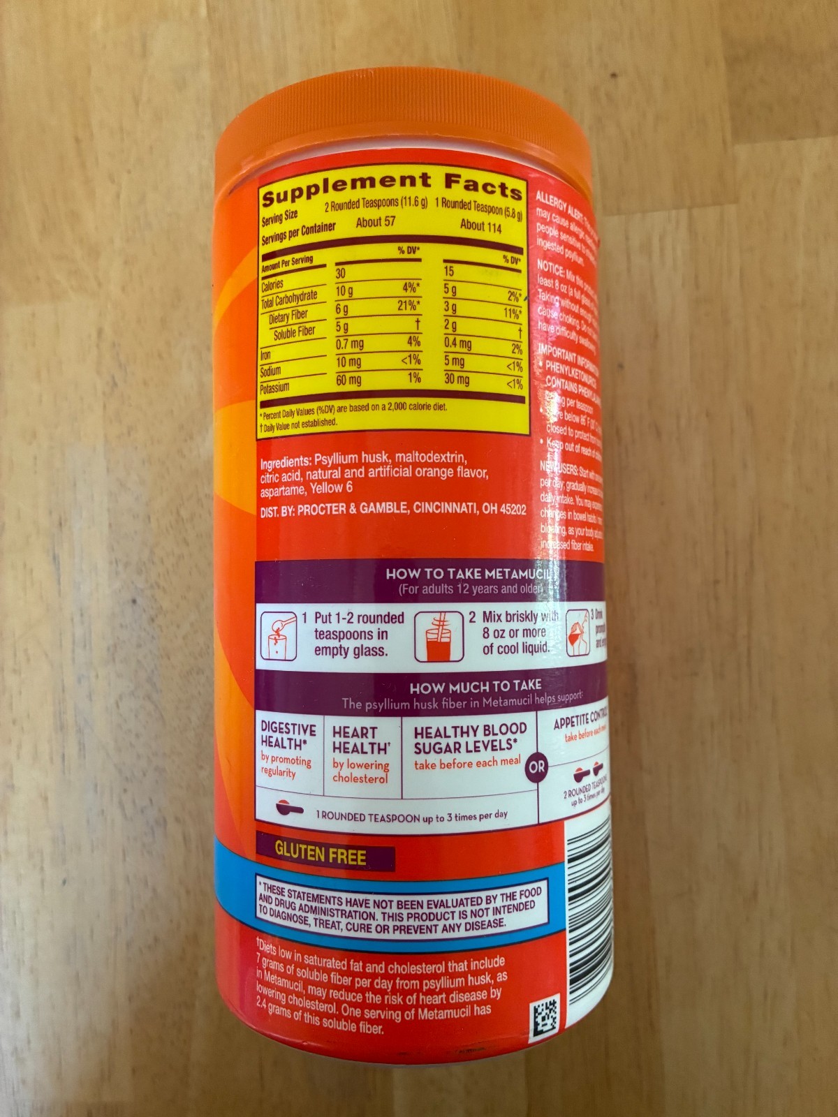 Metamucil 4-in-1 Psyllium Husk Fiber Supplement Sugar-Free Powder 114 tsp 23.3oz