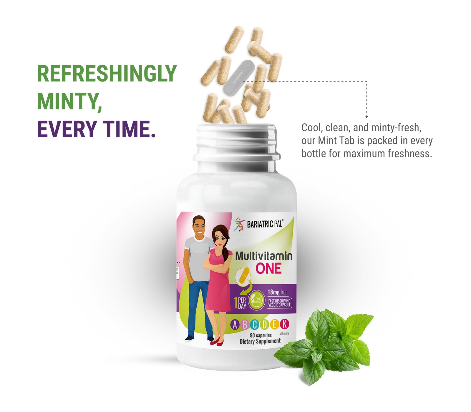 BariatricPal Multivitamin ONE “1 per Day!” Veggie Capsule with 18mg Iron