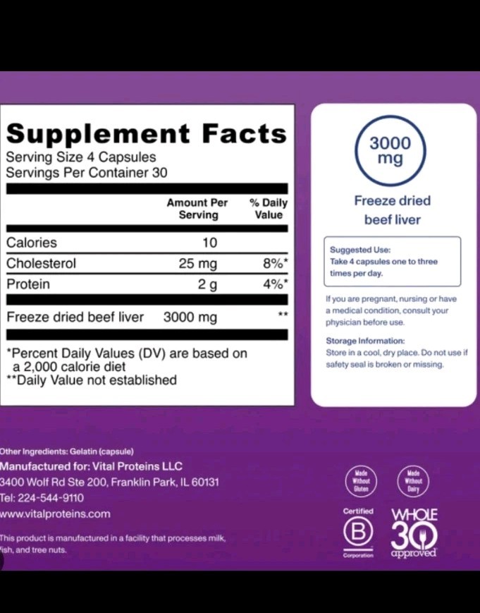 Vital Proteins Grass-Fed Beef Liver Capsules Dietary Supplement 120ct. – 06/2026
