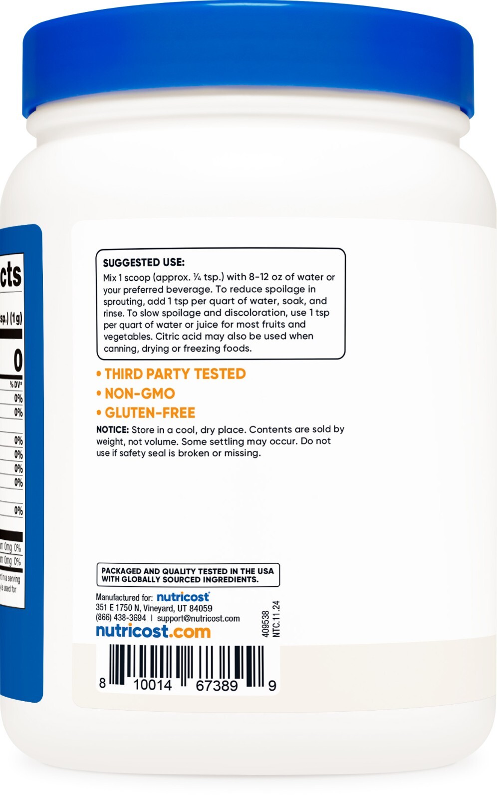 Nutricost Citric Acid Powder (2LB) – Non-GMO, Gluten Free