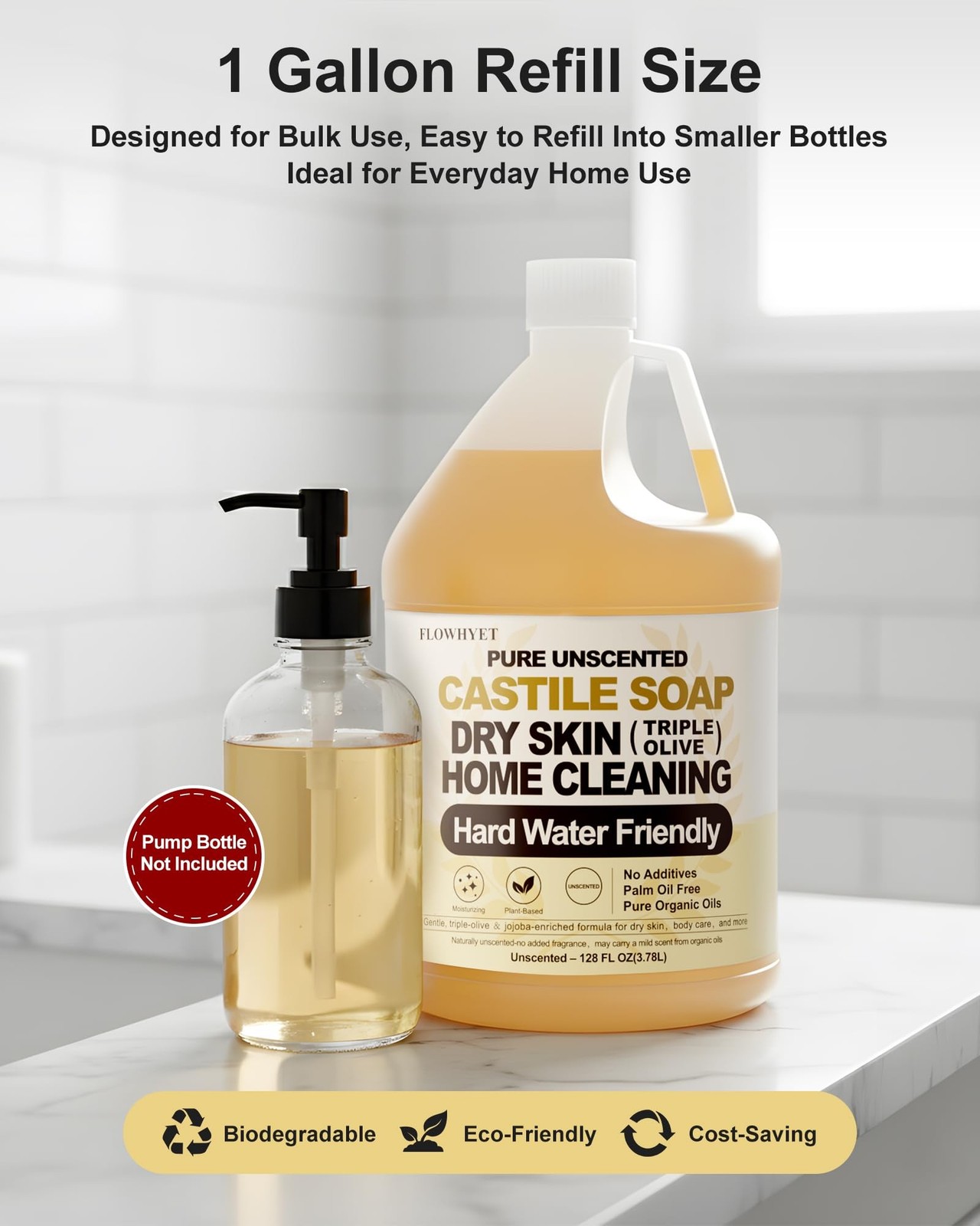 EWG Verified Pure Castile Soap Liquid Unscented 1 Gallon Dry Skin | Moisturiz…