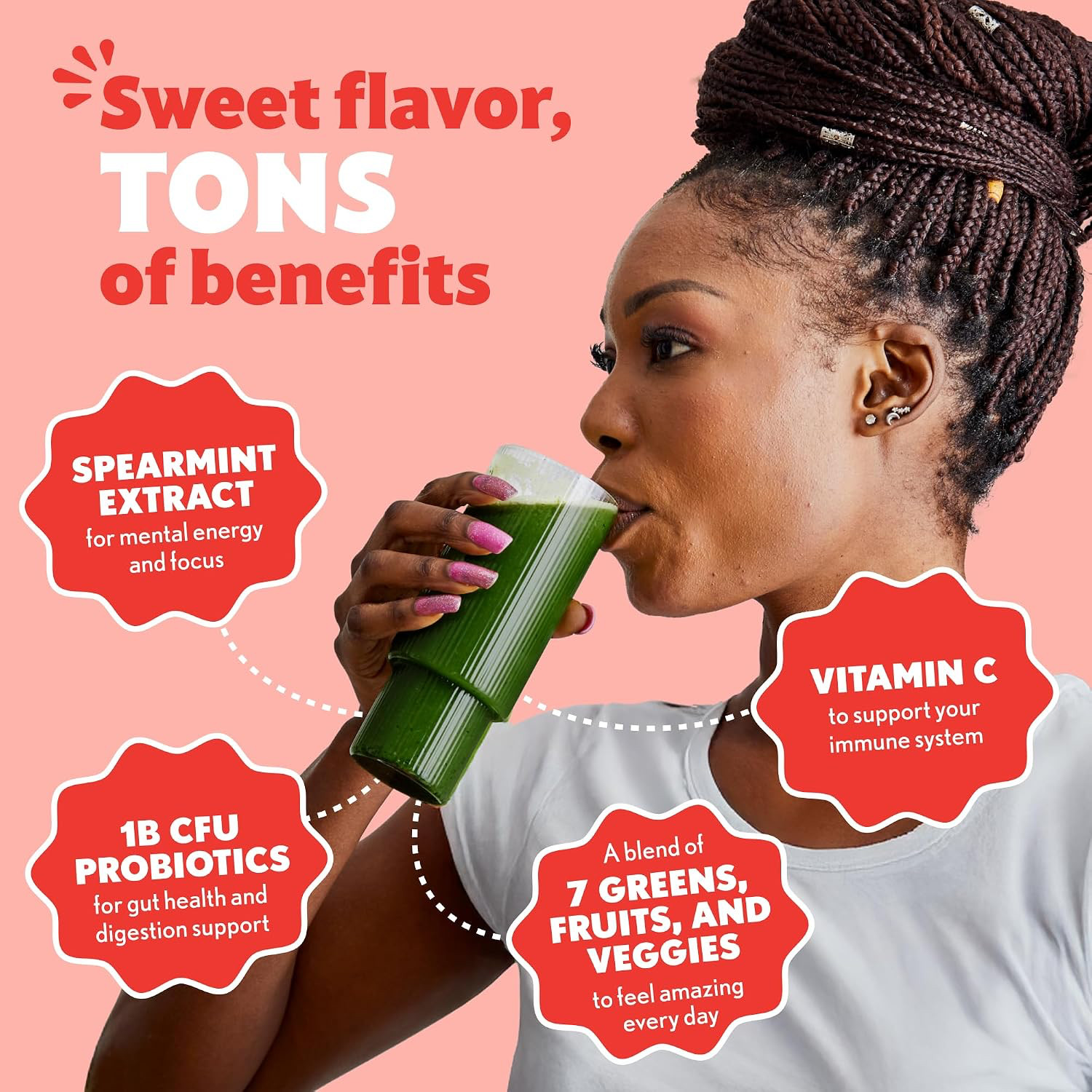 Nourishing Peach Hibiscus Greens Powder with Digestive Enzymes – 30 Servings