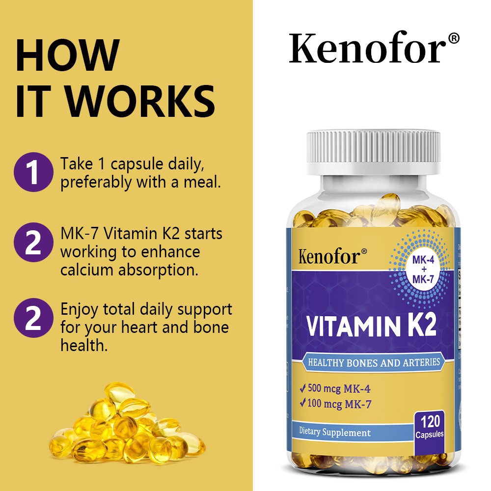 Vitamin K2 MK-4 + MK-7,Bones, Heart Support Supplements 30/60/120 Capsules