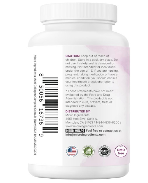 Micro Ingredients Multi Collagen Pills for Women & Men, 240 Capsules