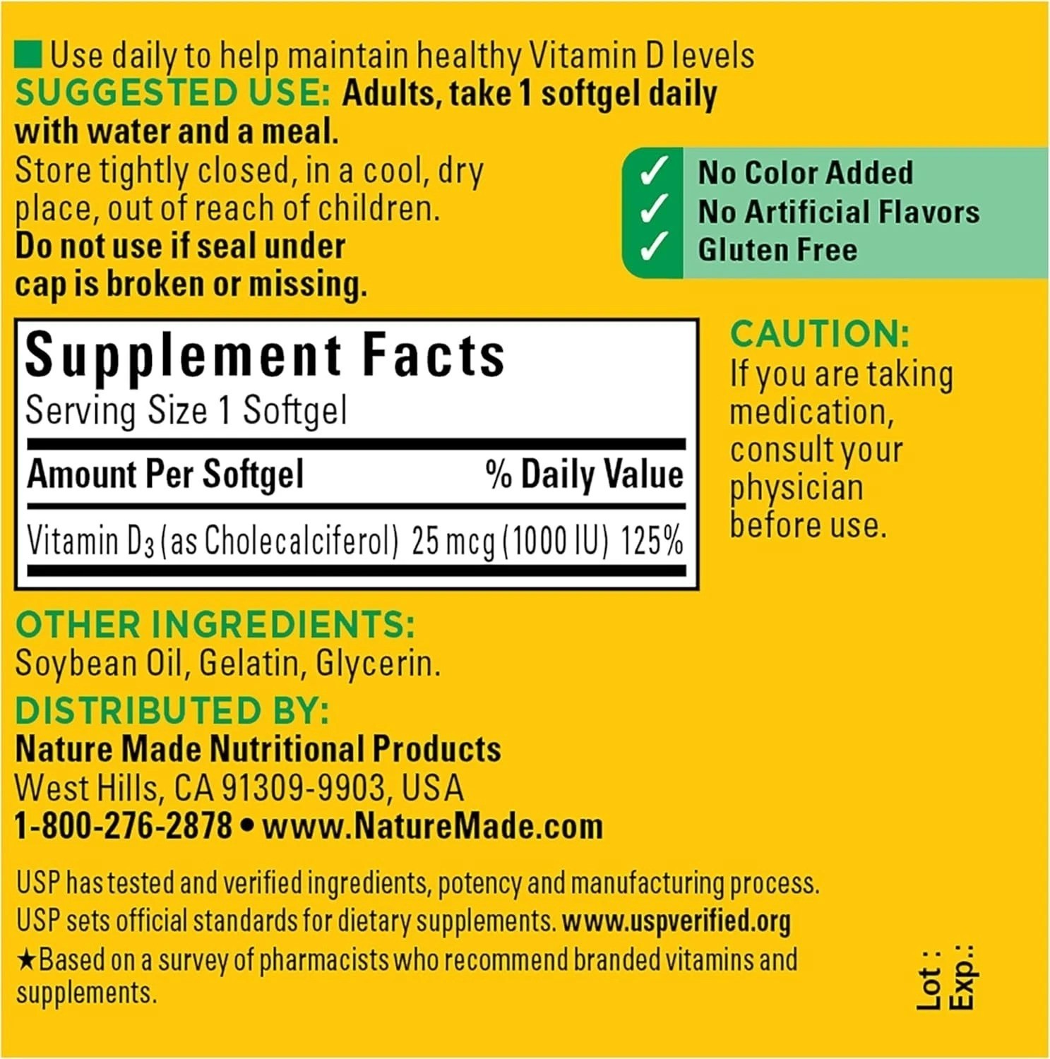 Nature Made Vitamin D3 1000 IU (25 mcg), Vitamin D Supplement for Health Support