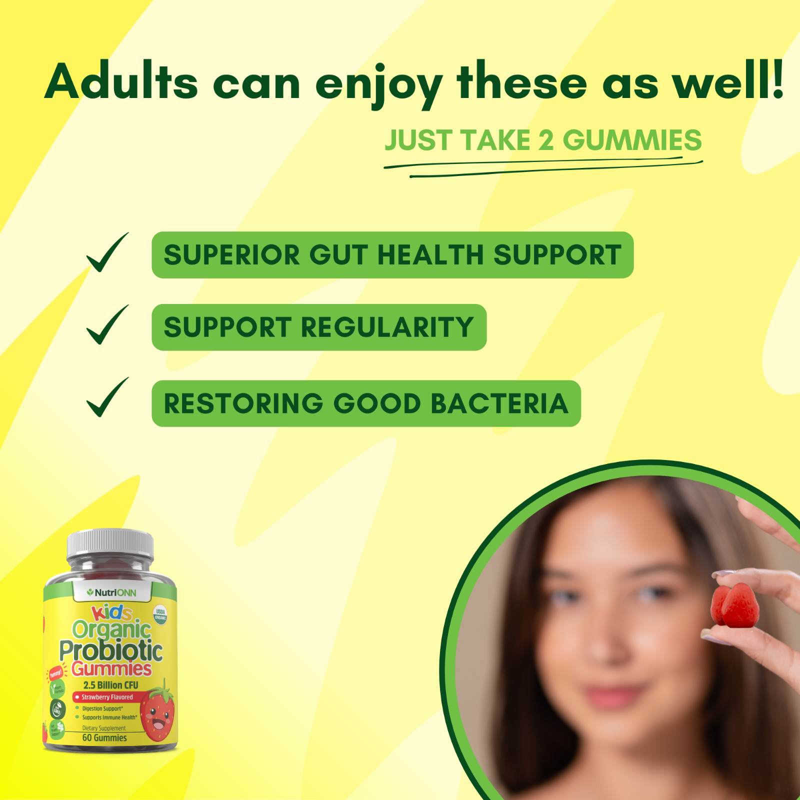 Kids Probiotic Gummies – USDA Organic & Vegan – 2.5 Billion CFU of DE111®