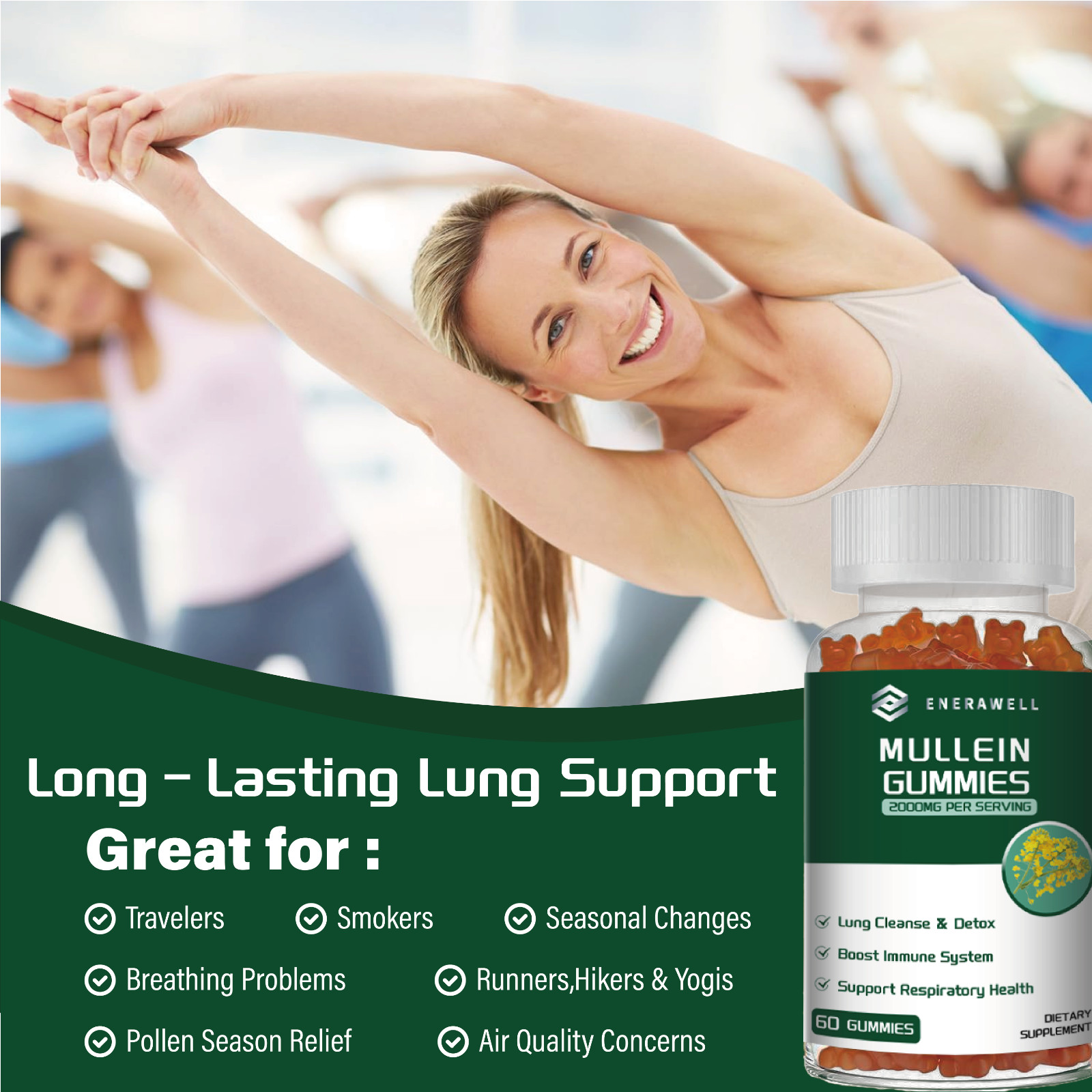 Mullein Chewable Gummies for Lung Cleanse & Detox, Respiratory Health 02/07/2027