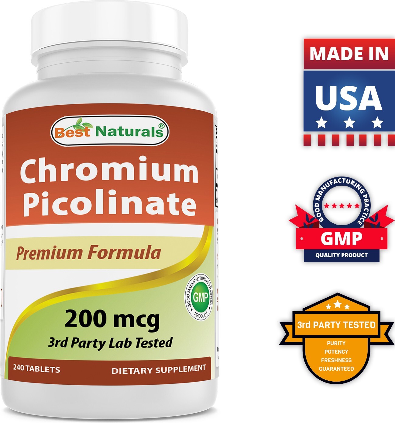 Best Naturals Chromium Picolinate Tablet, 200 mcg, 240 Count