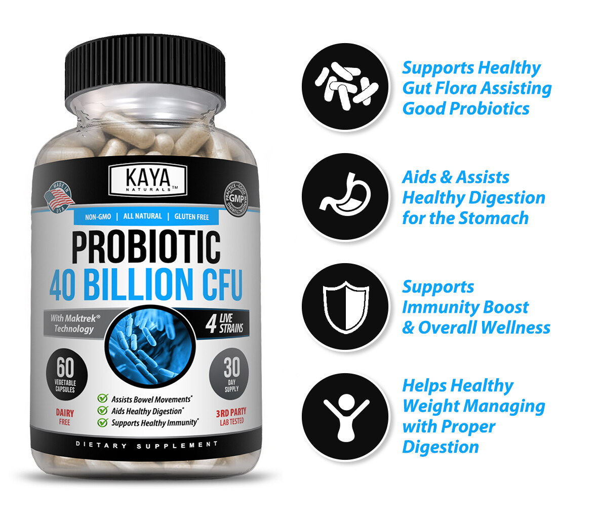 Probiotic 40 Billion CFU Guaranteed Potency Digestive Immune Health 60 Capsules