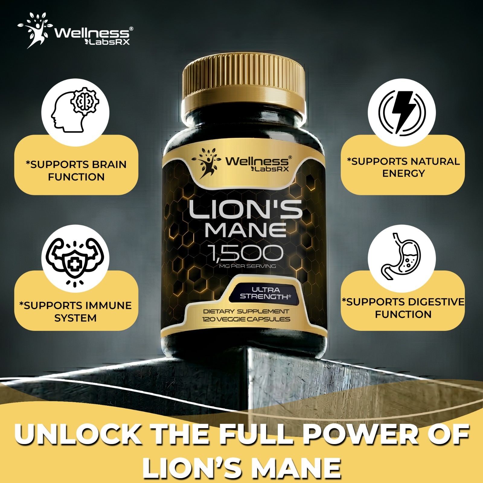 Lion’s Mane Mushroom Capsules 120ct | Focus, Memory & Immune Support | Organic