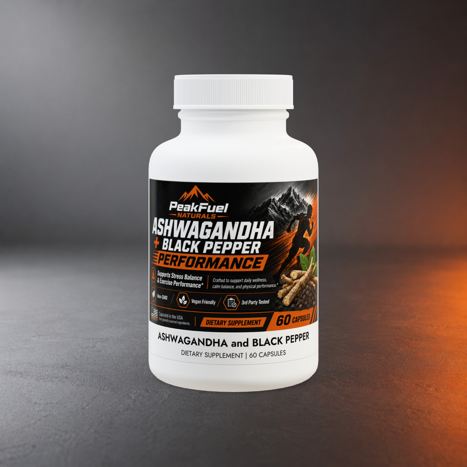 Ashwagandha Black Pepper Performance 60 Capsules Stress Support Vegan Non-GMO