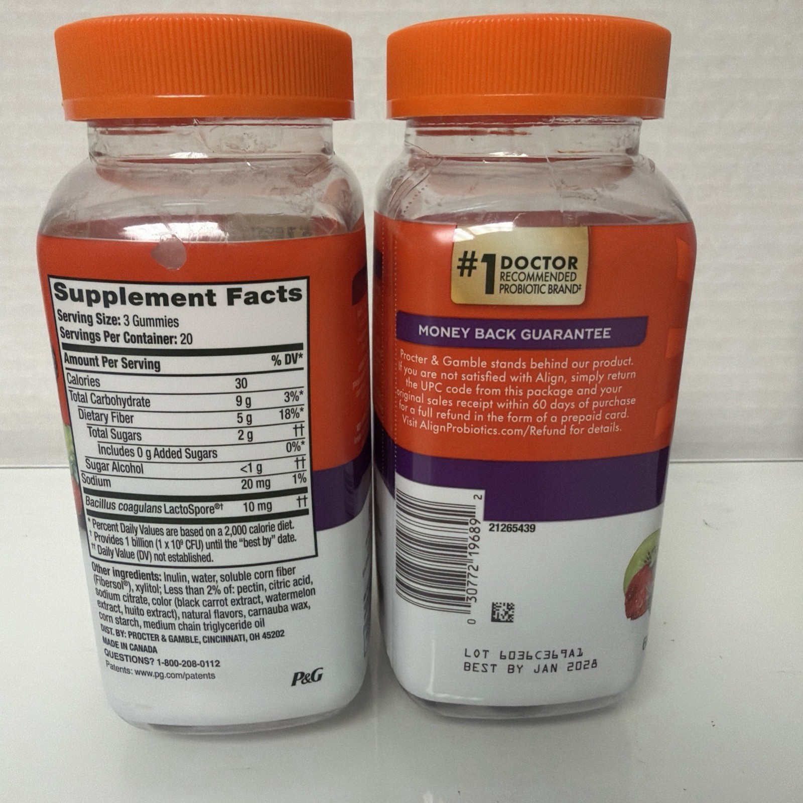 (2 pack) Align Probiotic + Fiber Relieves Bloating – 60 Gmmies each Exp 1/28