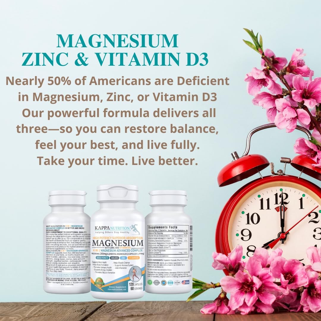 Kappa Nutrition Magnesium 4-in-1, 280mg Elemental 120 Count (Pack of 1)
