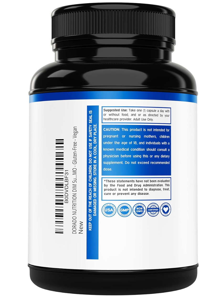DIM Supplement (Diindolylmethane) 200 mg with 2.5 mg BioPerine 60 Count Vegan