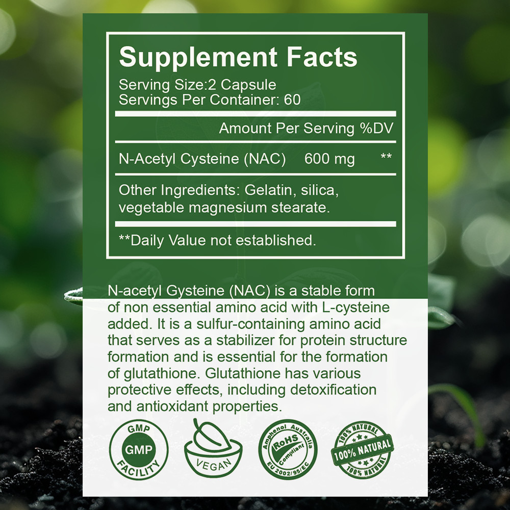 N-Acetyl L-Cysteine (NAC) 600mg, 120 Vegan Capsules – Non-GMO & Gluten Free
